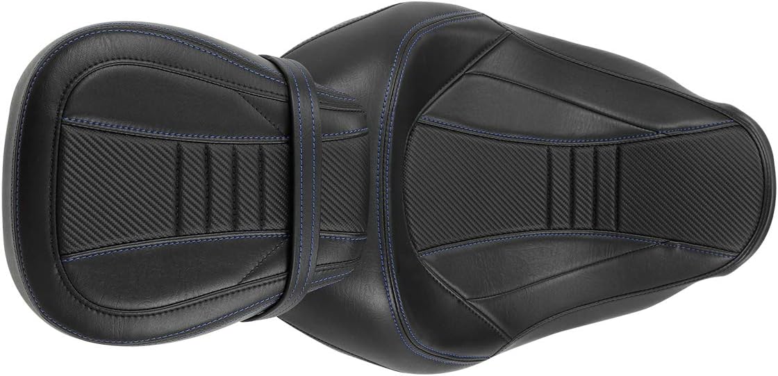 Low-Profile Two-Piece 2-Up Rider Passenger Pillion Leather Seat For Harley Touring Road King Street Glide Road Glide Electra Glide CVO 2009-2023
