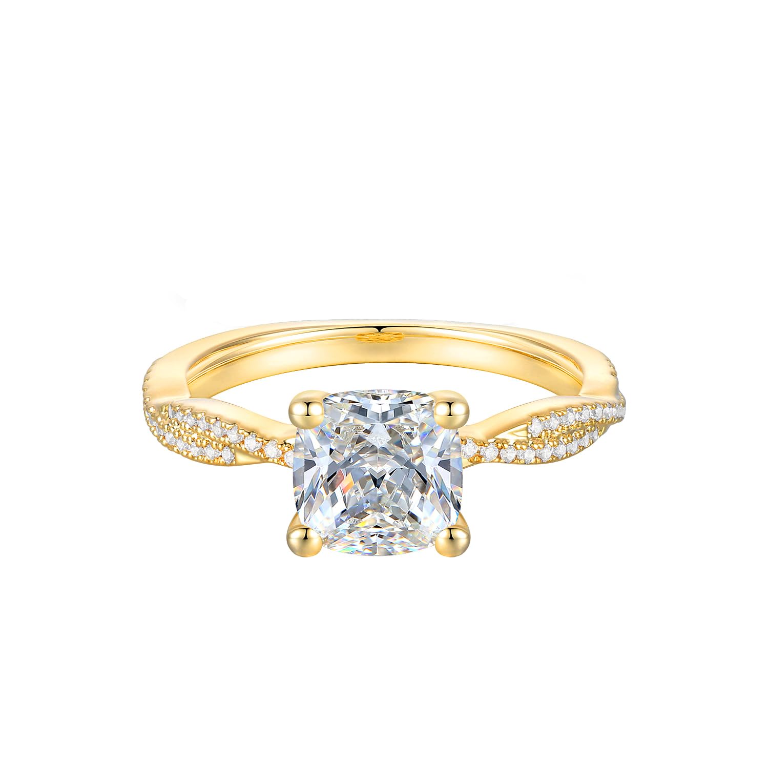 14K Gold Twisted Vine Engagement Ring Cushion Cut Cubic Zirconia Promise Rings