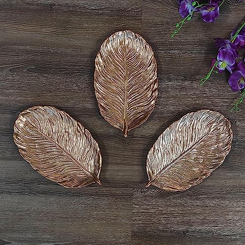 Image of Art Street Golden Palm Leaves Tray MDF Wall Plate For Living Room, Decorative Wall Hanging Carved Decal for Home Decor (Set of 3, 7x11.5 Inch)