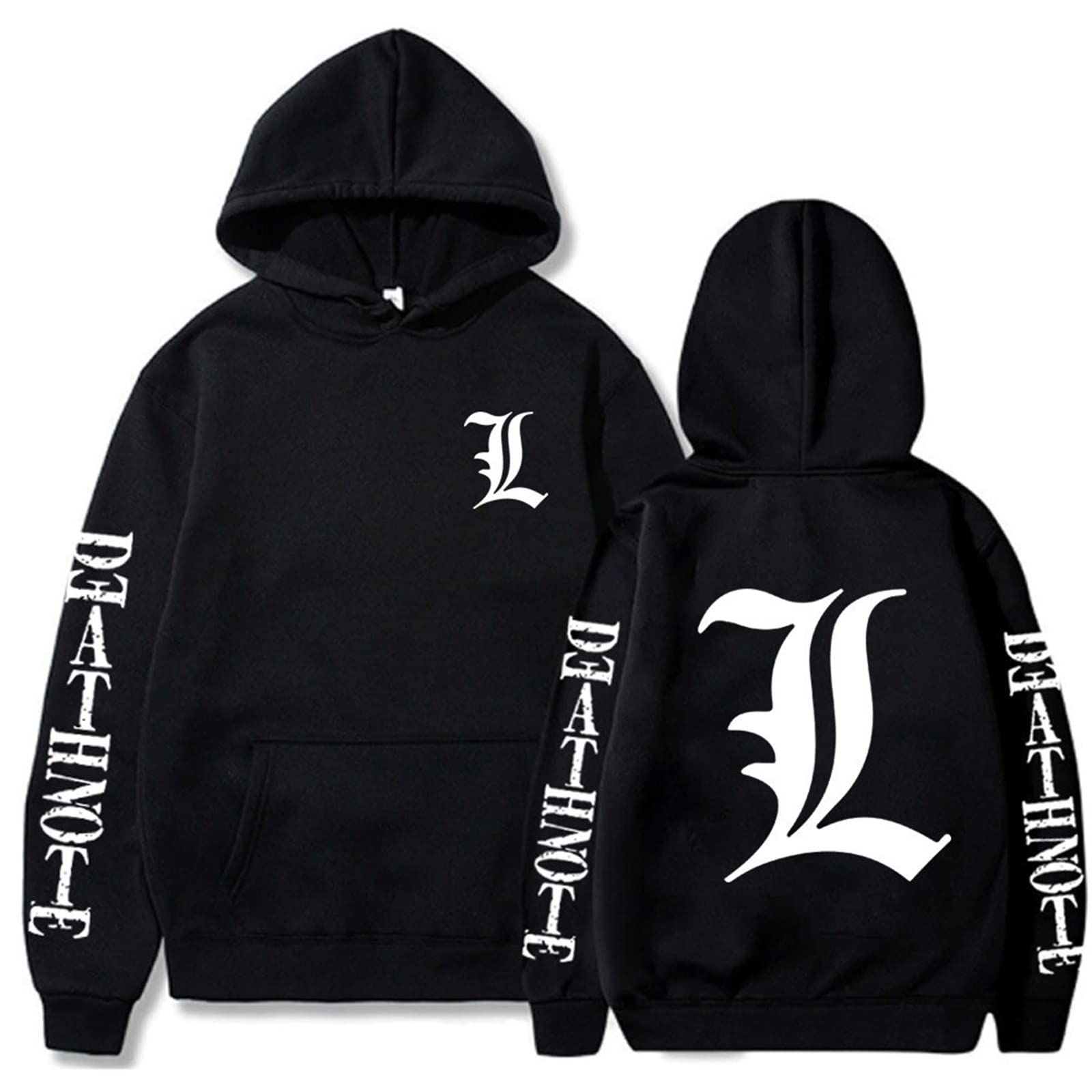 Death Note Hoodie Anime L Lawliet Yagami Light Cosplay Costume Ryuk Long Sleeve Casual Sportswear Sweatshirts for Men Women Black