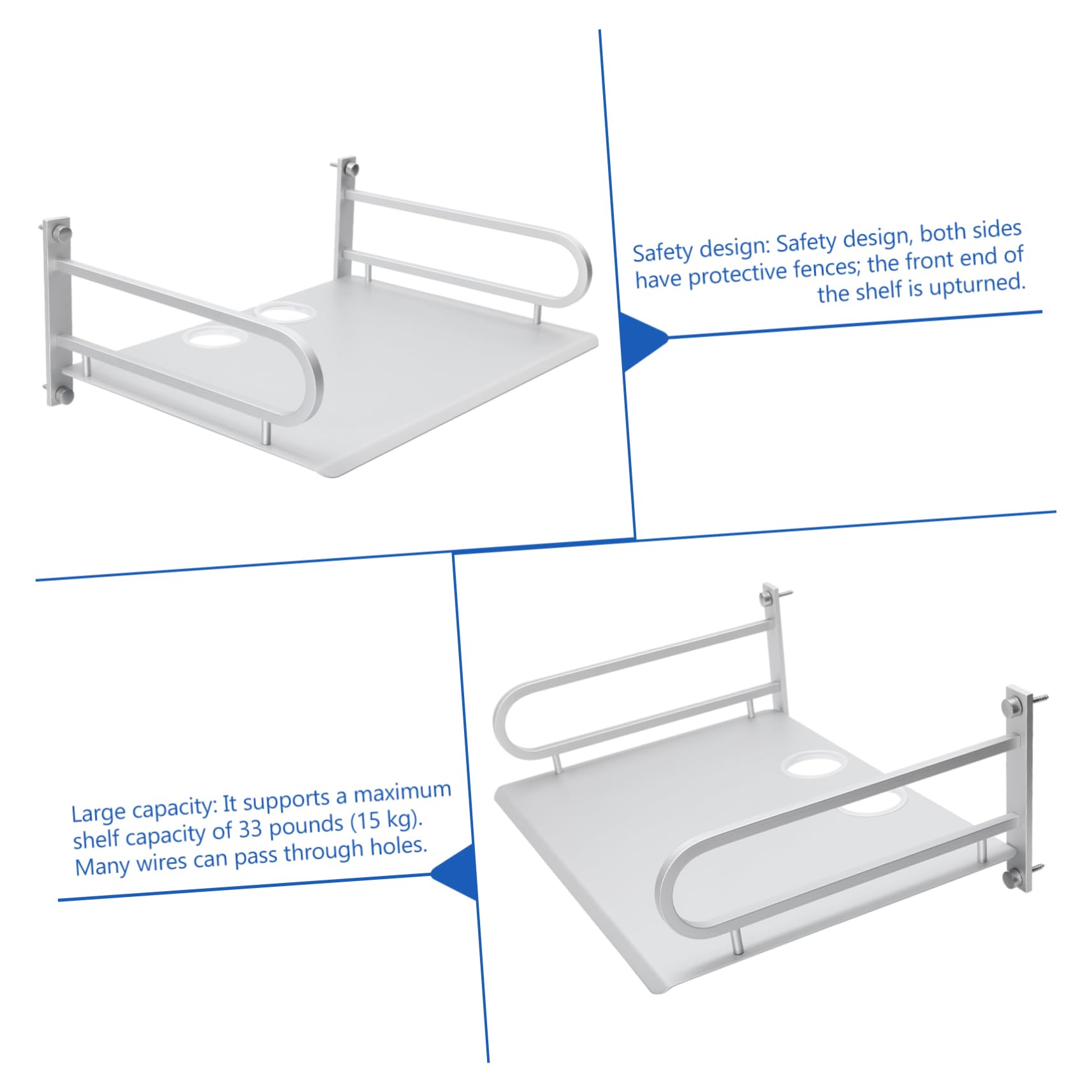 Wandmontiertes Aufbewahrungsregal zur Wandmontage aus Aluminium Silber mit Ablagefach Stabil für Router und Receiver für Wohnzimmer und Büro
