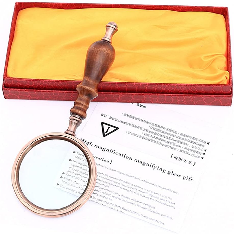 10X 75mm Handheld Magnifier Wooden Handle Vintage Magnifying Glass Portable Retro Eye Loupe with Gift Box