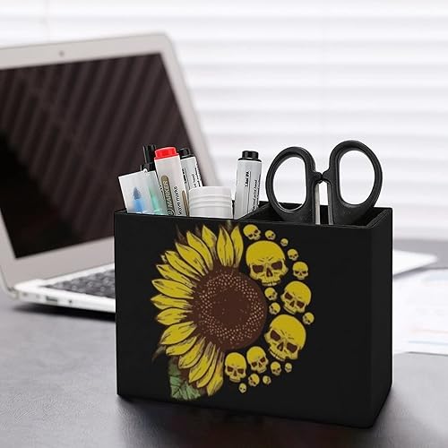 Miniatura 5 de Niapessel Portalápices para escritorio, diseño de calaveras y girasol, organizador de bolígrafos de escritorio, organizador de lápices, soporte para
