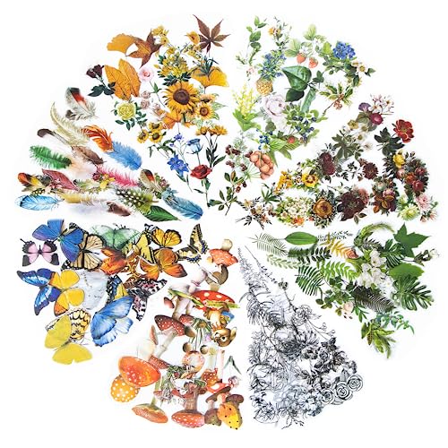 480Pcs Plants Scrapbooking Stickers, 8 Series Nature Theme, Flowers Mushroom