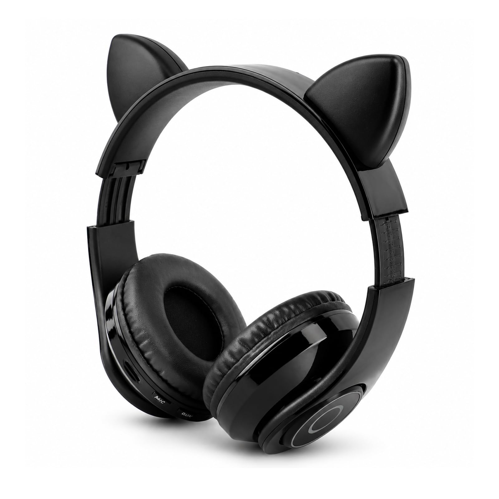 Cuffie Bluetooth per Bambini Cat Ear con Microfono, Cuffie per Bambini Illuminate a LED, Supporto per Scheda TF, Cuffie Pieghevoli per Bambini Sopra L'orecchio per Ragazze Ragazzi Adulti(Nero)