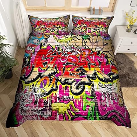 Loussiesd Children Graffiti Duvet Cover Set Cover