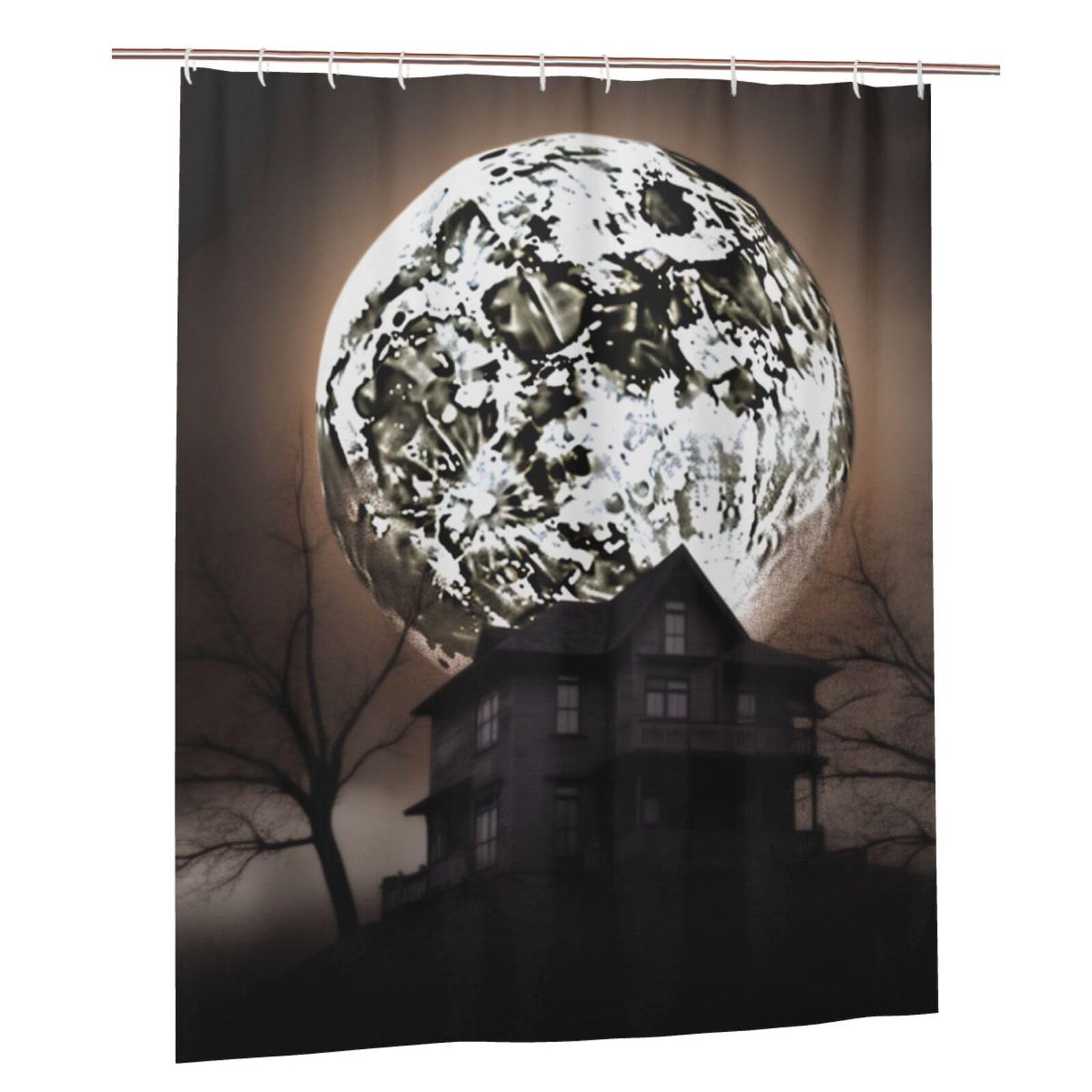 BWWHCCTI Halloween Moon Printed Shower Curtain With 12 Plastic Hooks Opaque Quick Drying Waterproof Shower Curtains Sets For Bathroom 152x183 Cm