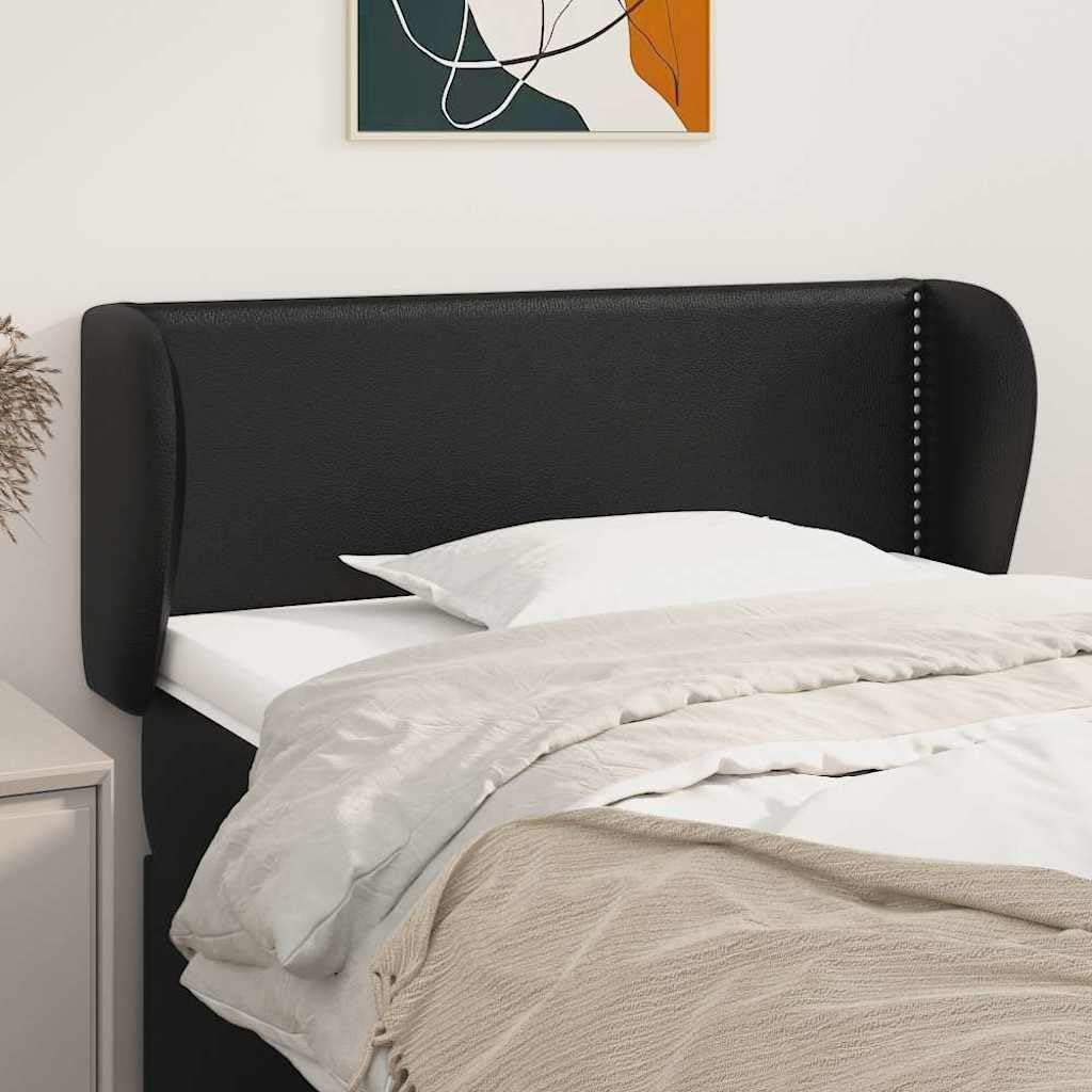 Tête de lit avec oreilles en cuir synthétique noir 83 x 23 x 78-88 cm rembourrée avec rivets pieds en bois réglable en hauteur comme dossier pour chambre à coucher lit double confort et