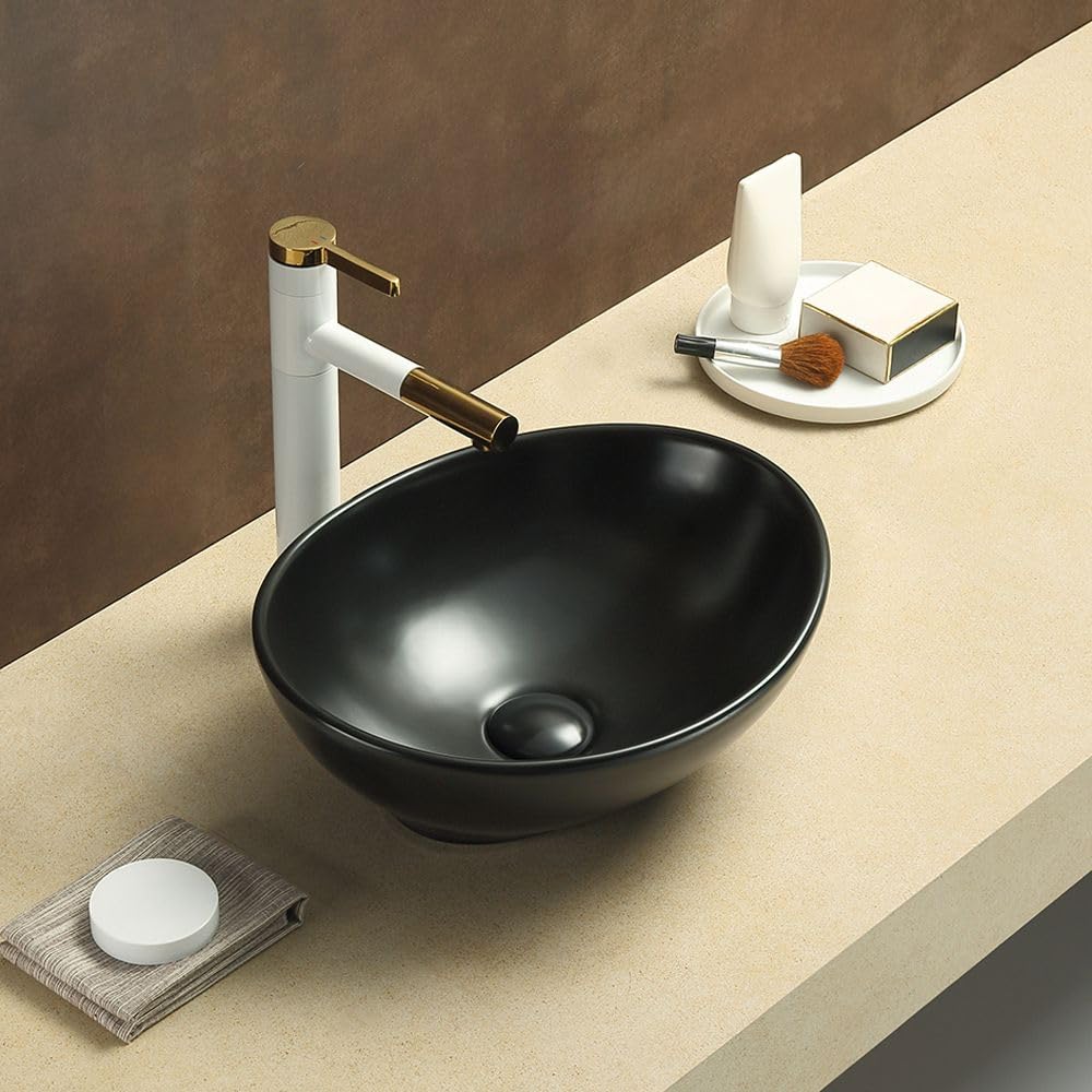 Milano Graphite Elements Oval Countertop Bathroom Basin Sink - 405Mm X 330Mm