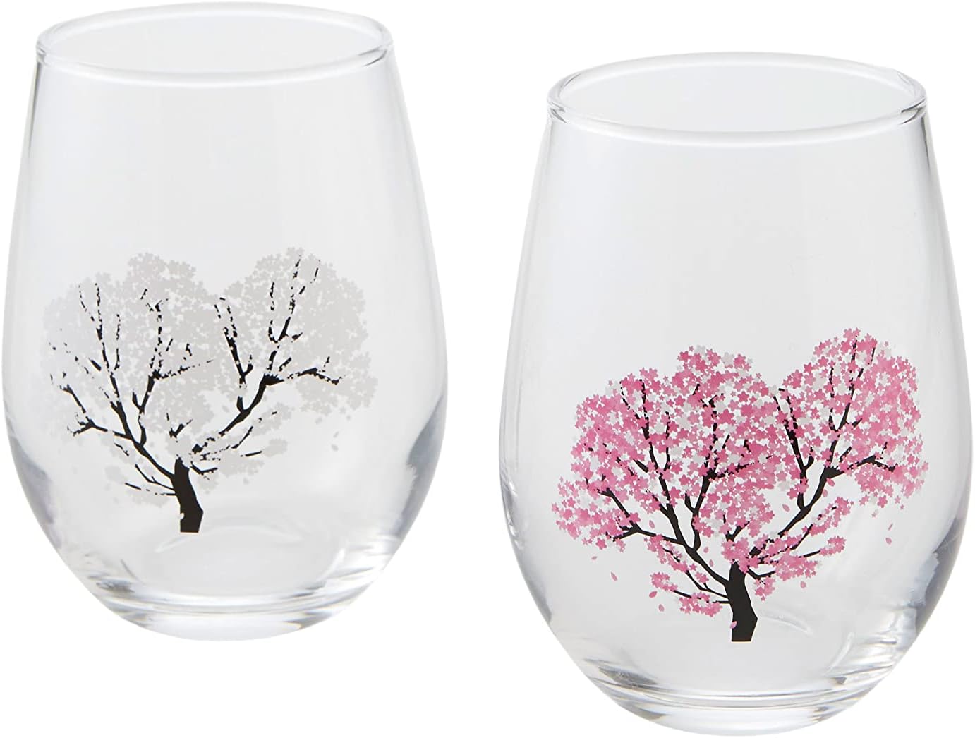 Japanese Sakura Cherry Blossom Color Changing Glass Cups (Pair) Magical Blooming Wine Glasses