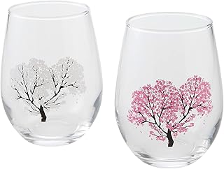 Japanese Sakura Cherry Blossom Color Changing Glass Cups (Pair) Magical Blooming Wine Glasses