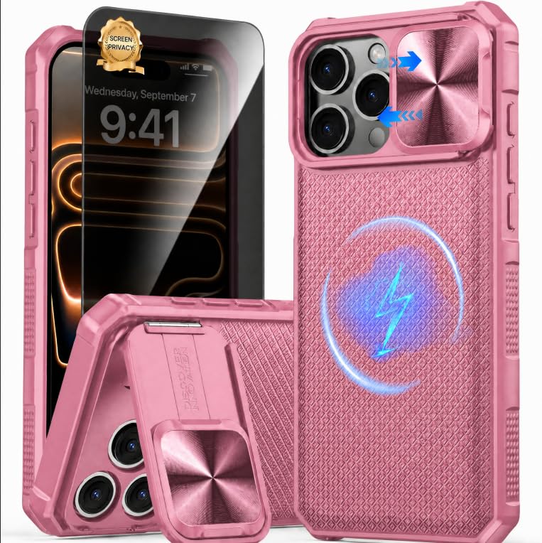 Image of for Phone 1-8 Pro Max Case with Slide Camera Cover, Fit for Magsafe | Built in Kickstand,Full Camera Protection,15 FT Military Grade Shockproof Rugged Phone Case for 1-8 Pro Max,Dark Cherry