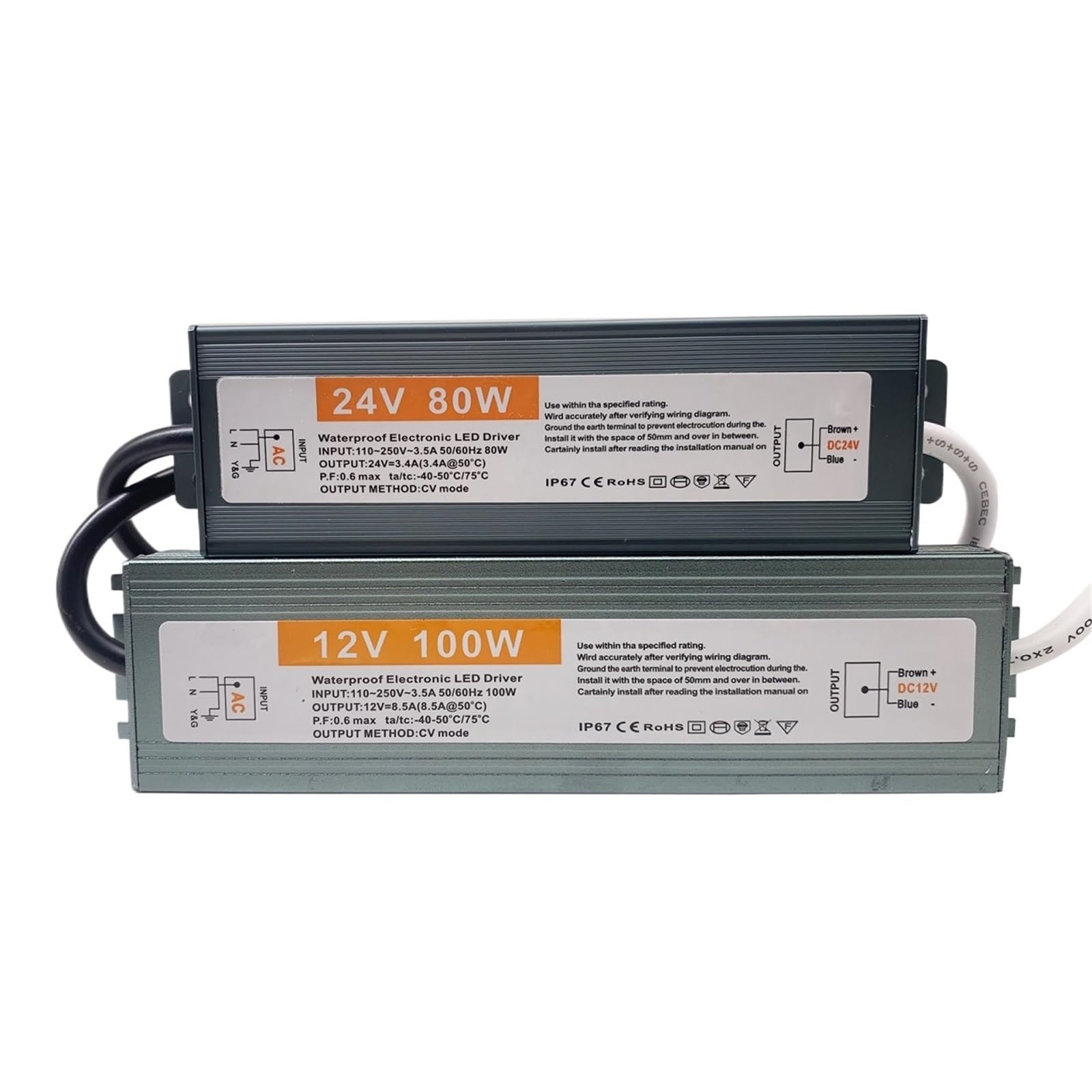 Alimentatore LED impermeabile IP67, adattatore trasformatore ultrasottile AC-DC 12V 24V, 100W 150W 200W 300W 400W(200W 220V Input,12 V)