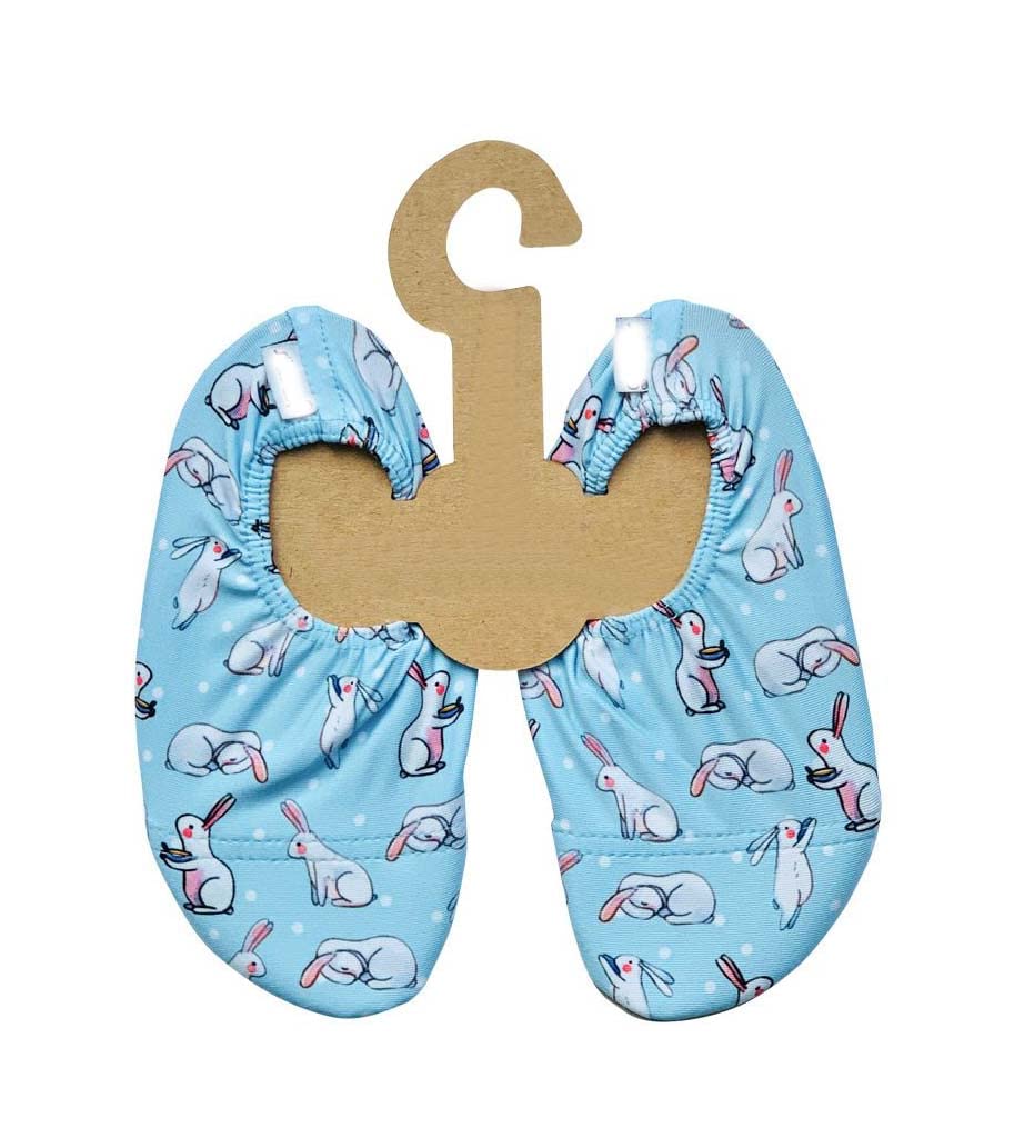 Slipstop Zapatillas de playa para niños, antideslizantes, para ballet, natación, vacaciones, yoga, piscina, para niñas, Azul Claro Con Conejos, 18/20 EU