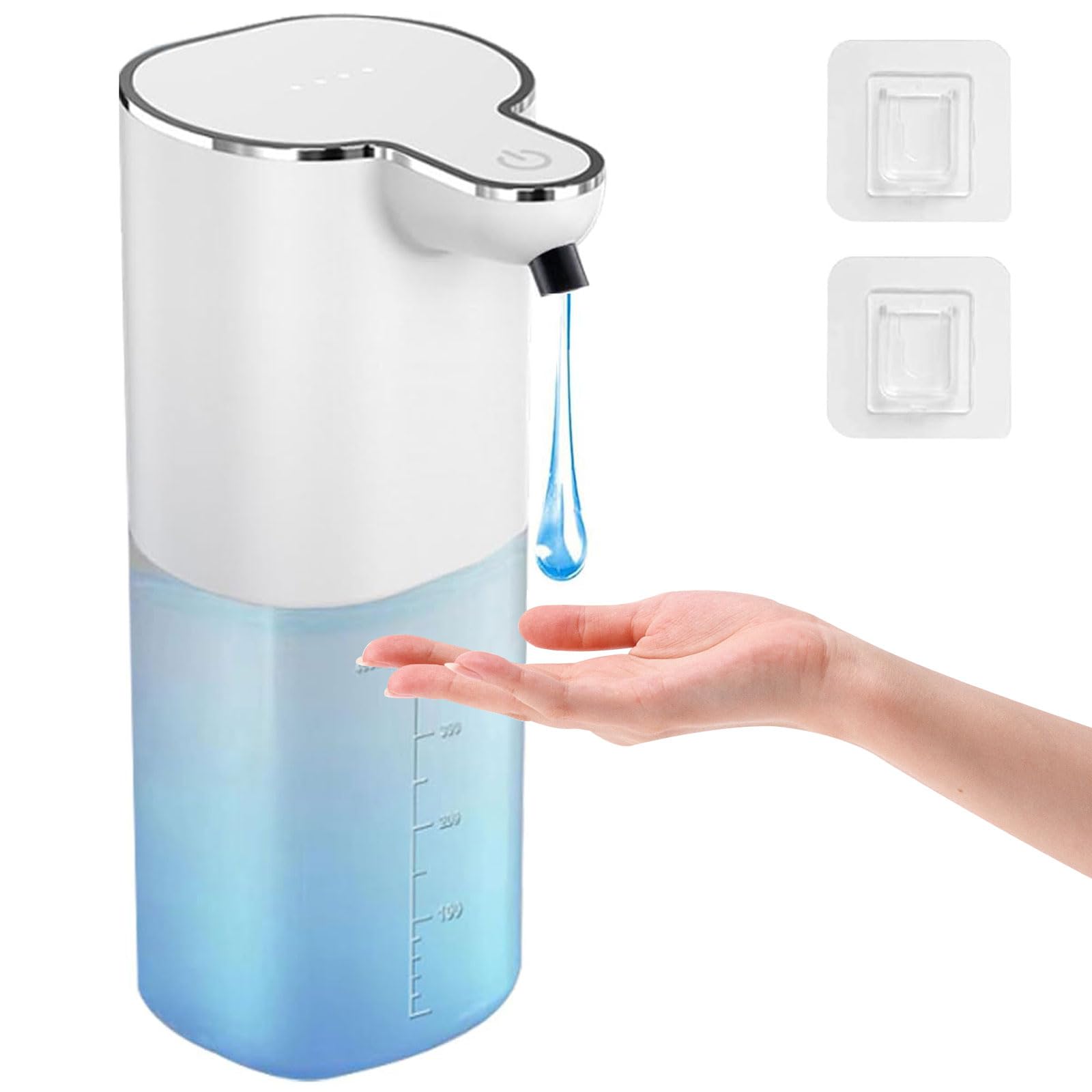 Automatic Soap Dispenser 400 ml USB Rechargeable with Sensor, Wall Liquid Soap Dispenser, Water Proof Grade IP65, 4 Adjustable Levels Soap Dispenser Without Touching Suspension for Kitchen Bathroom Hotel
