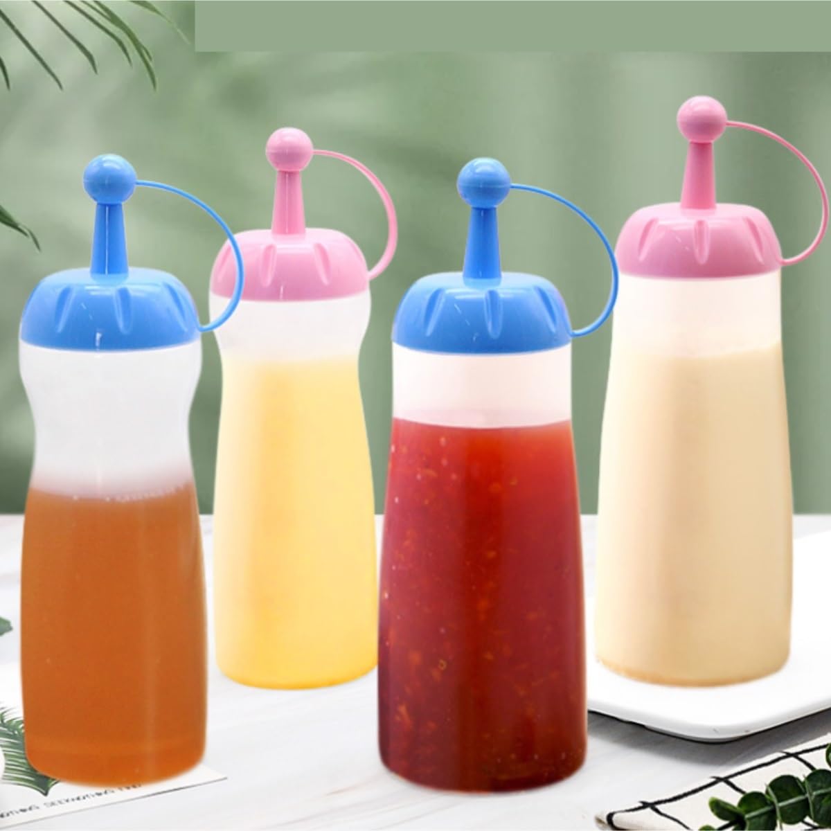 Pojemniki na sos sałatkowy – butelka wyciskana na sosy i przyprawy, 5 sztuk, idealne do gotowania i jadalni, każda 440 ml