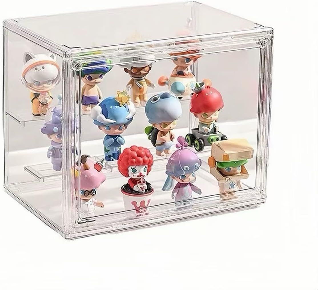 Clear Acrylic Display Case Organizer with 3-Tier Shelves, Front Open Door - Transparent Storage Box for Makeup, Figurines, Model, Jewelry, Office Supplies (10.63×7.09×8.66 inches)