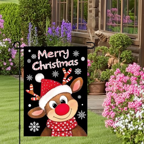 Image of BlissYard Christmas Garden Flag 12x18 Inch Reindeer Candy Yard Decor
