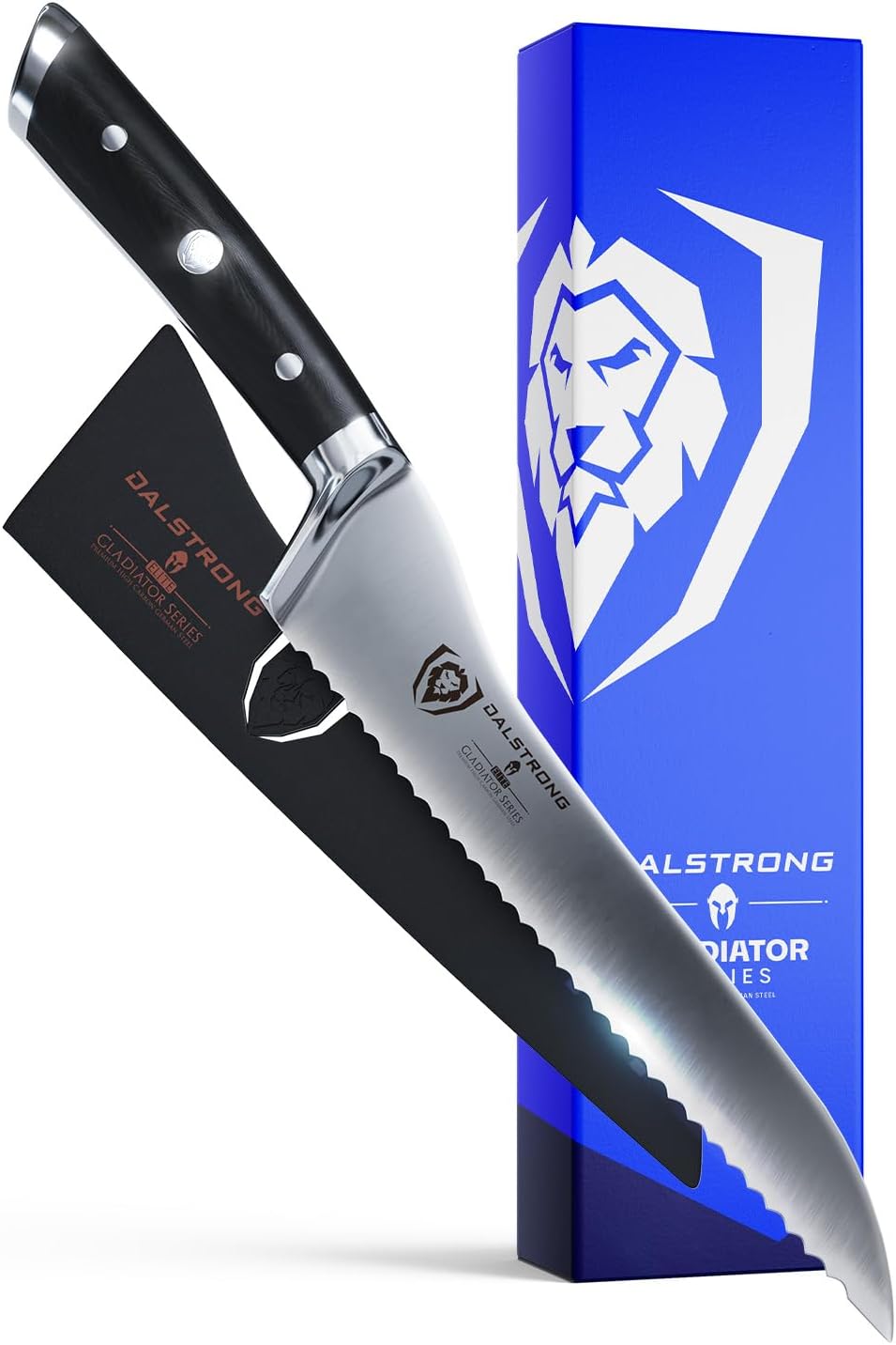 DALSTRONG Serrated Offset Bread & Deli Knife - Gladiator Series- 8"- German HC Steel - Guard Included