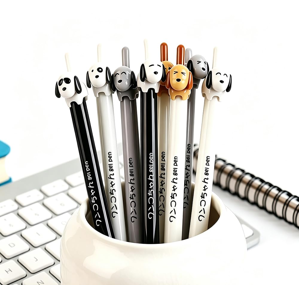 Gelschreiber, Motiv: schwarzer weißer Hund, 0,5 mm, Cartoon, niedliche Gelstifte, schwarze Tinte, Druckstift, Büro, Schreibwaren, Schule, Geschenke, Kawaii-Zubehör, 8 Stück