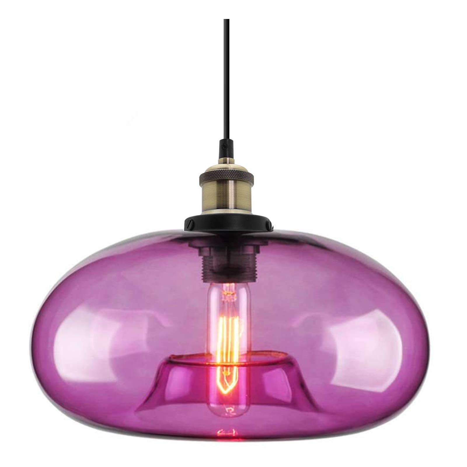 ZTTECH TECH 28cm Purple Glass Pendant Light Industrial Vintage Hanging Light for Kitchen Island Bedroom Dining Room Adjustable Height E27 Bulb Compatible (Purple)
