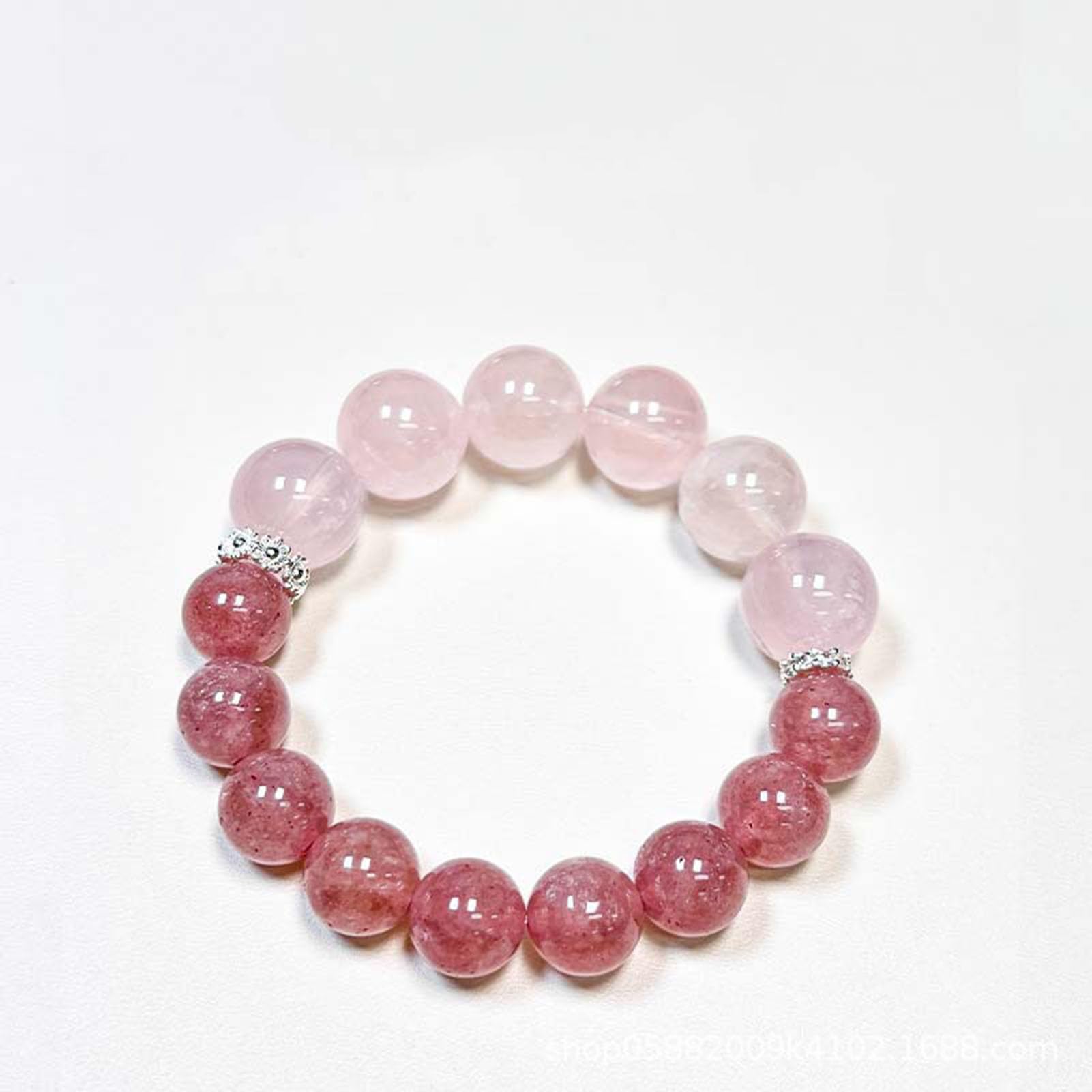 Bracelet en Quartz Rose à Quartz Fraise, Bracelets naturels Faits à la Main, Bracelet Extensible en Pierres précieuses Roses Naturelles pour l'amour, l'énergie Positive, méditation,12MM