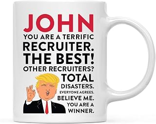 Andaz Press Personalized Funny President Donald Trump 11oz. Coffee Tea Mug Gift, You are a Terrific Recruiter, 1-Pack, Custom Coworker Friend Him Her, Gift Box