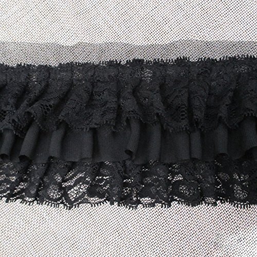 Trimscraft 3-1/2 Inch Wide Ruffled Lace Fringe Lace Trim Skirt Extender Dress Sewing Accessory (2-Yards, Black) #TOP1