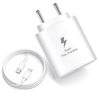 MAK 25W Charger with Type C Cable for Samsung Galaxy F34 5G Type C Charger Adapter Compatible with Galaxy F34 Charger, 25 Watt USB Type C to C Pd Charging Adapter C Type, White
