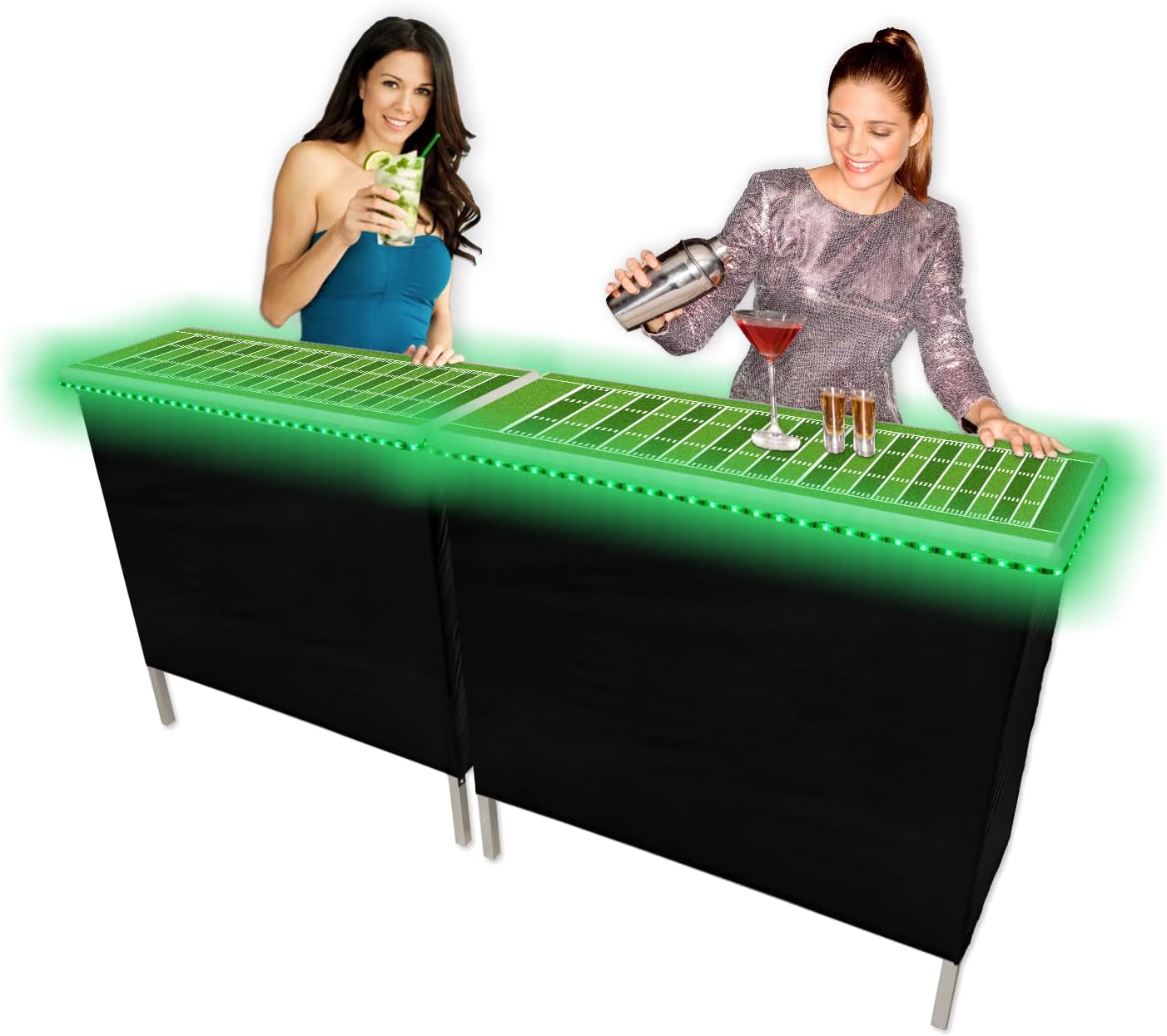 Folding Portable Party Bar w/Multi-Color LED Lights, Bar Skirts, Storage Shelf, & Carrying Case - Single or Double Set