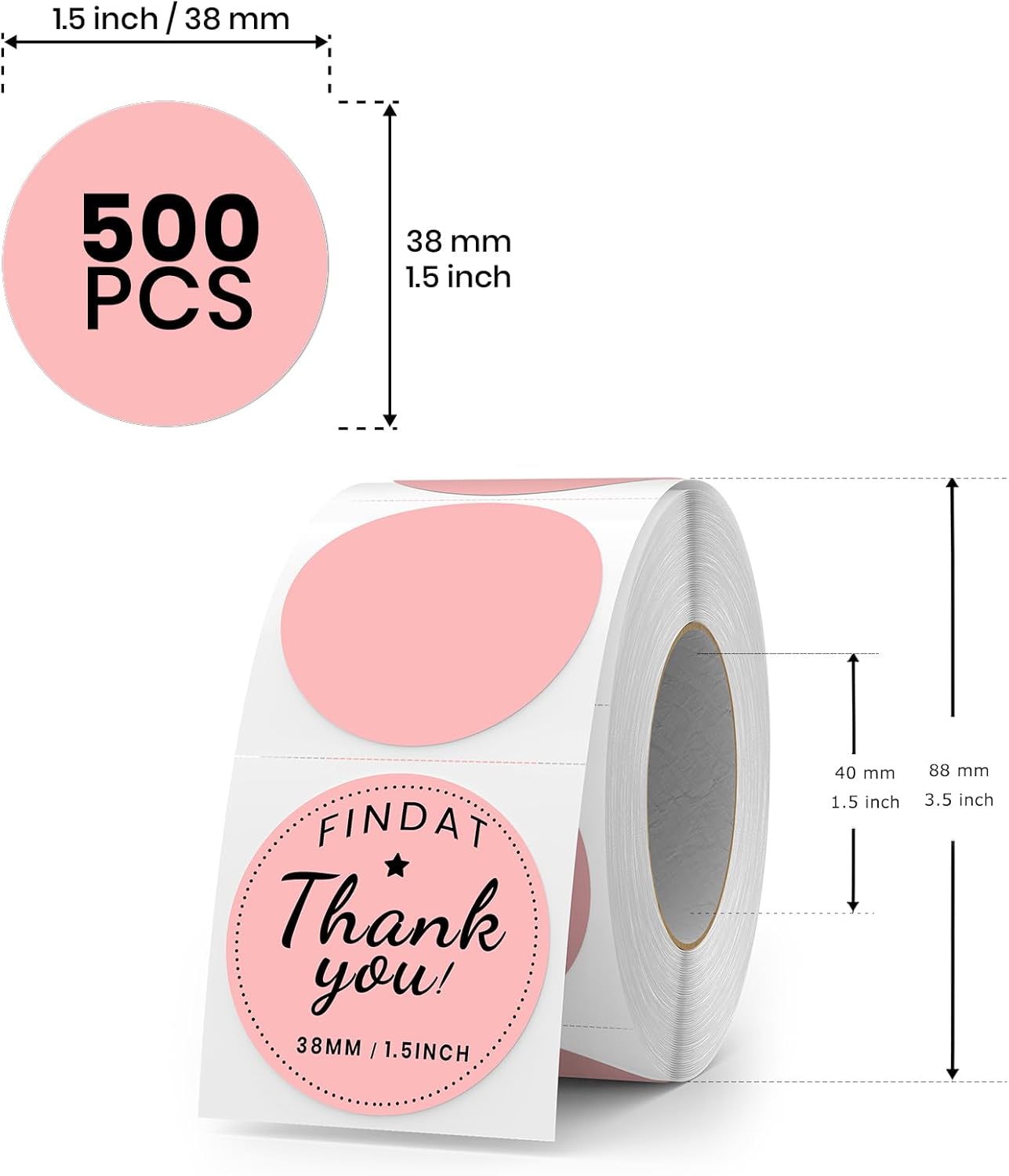 Pink Round Thermal Labels 1.5 Inch Vinyl Circle Waterproof Direct Printer Sticker Self-Adhesive Perforated Name Tag for Logo DIY QR Design Office Address 500 PCS - Image 2