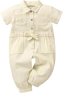 Baby Girl Boy Tuta Manica corta Colletto rovesciato Tuta manica corta con cintura Set di vestiti casual estivi per bambini