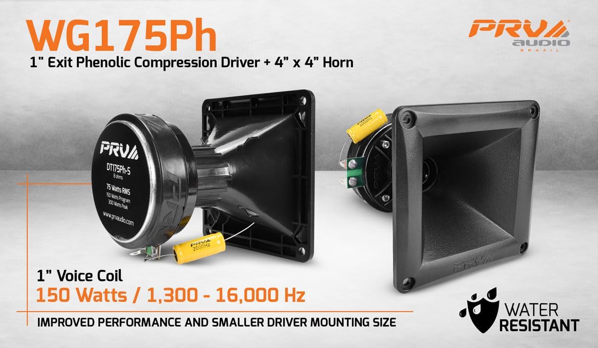 PRV AUDIO 2X WG175Ph 1" Exit Compression Driver, 150 Watts 8 Ohm with Compact Waveguide, 108dB Tweeter Driver + Horn Combo - High Frequency Driver (2 Horn Drivers) Bundle 300 Watts