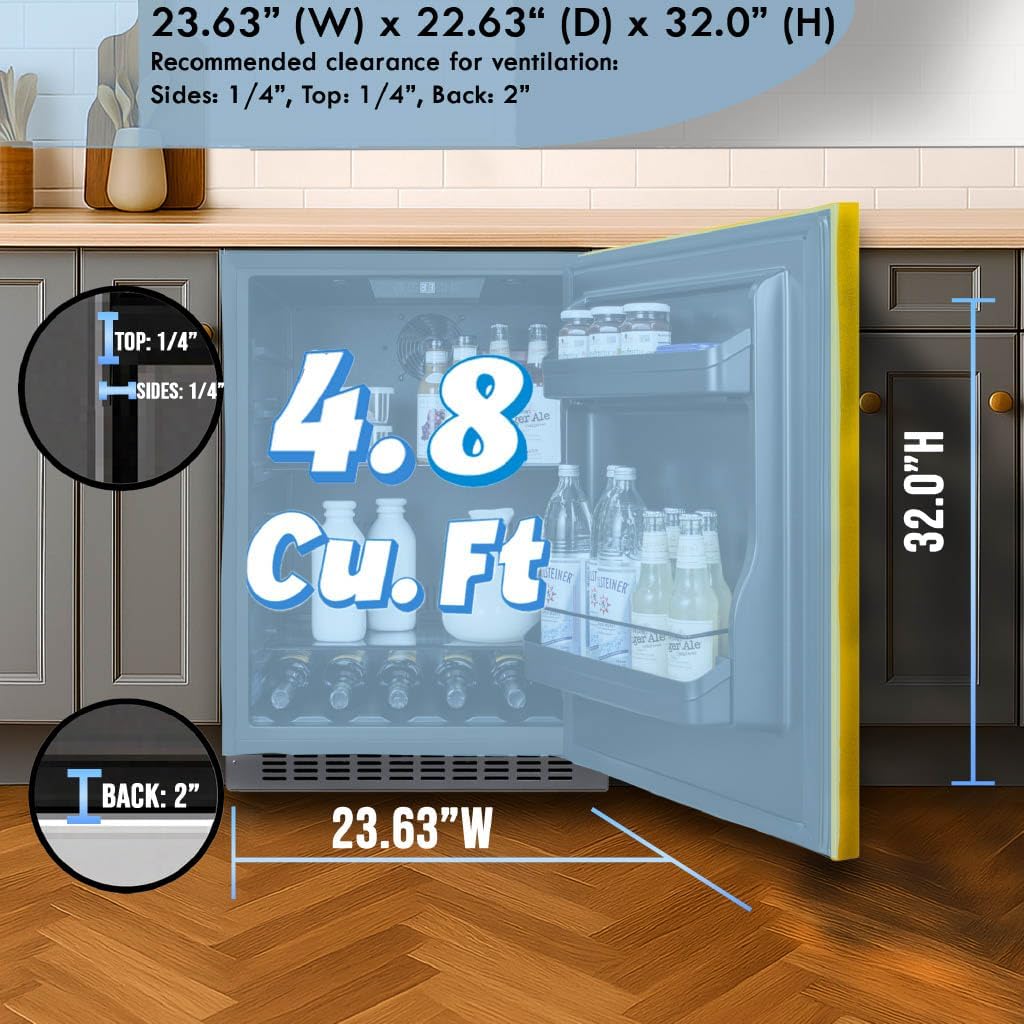 Summit 24" Built-In Refrigerator, 4.8 cu.ft., ADA Compliant, Undercounter, Yellow, Stainless Steel - AL54Y
