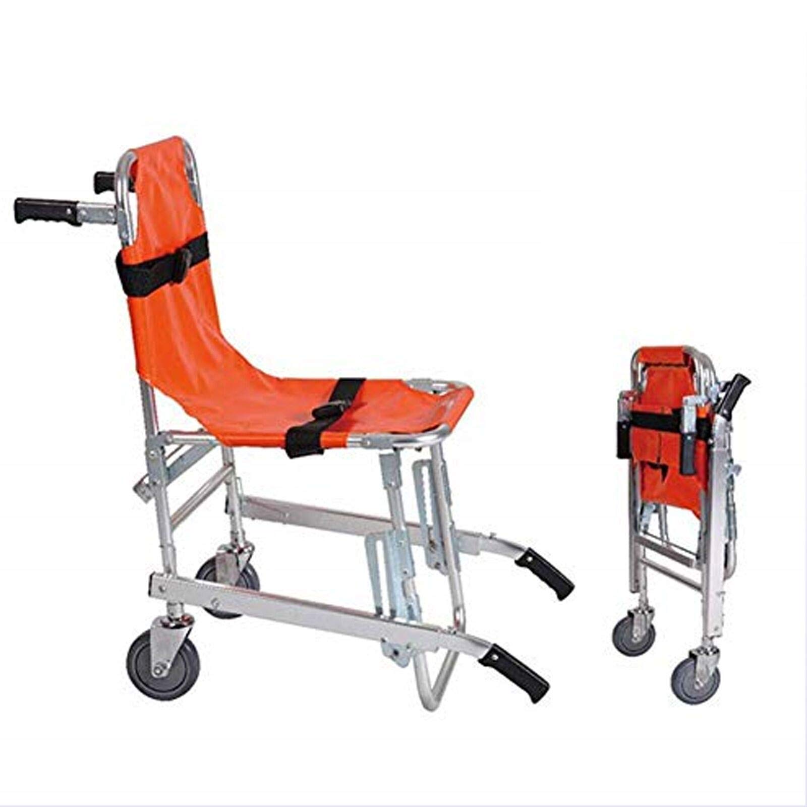 EMS Treppenstuhl aus Aluminiumlegierung - Leichtgewichtiger, zusammenklappbarer Rettungswagen-Feuerwehrmann-Evakuierungsstuhl für Rettungswagen mit Schnellverschluss, orange