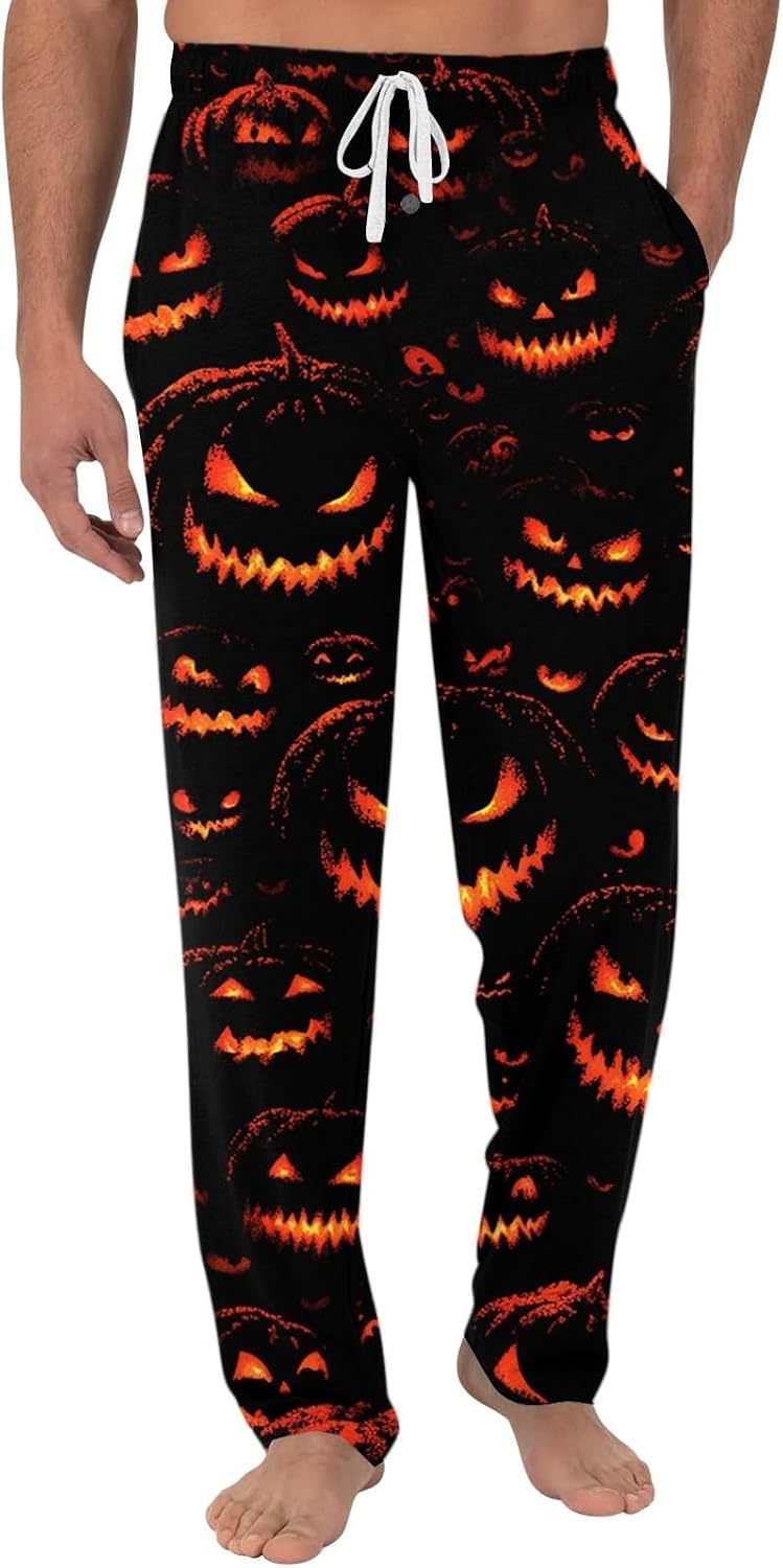 HJINGSUN Mens Halloween Pajamas Novelty Pjs Matching for Couples | Spooky Pumpkin Bat Graphic Pj Pants Lightweight Breathable Elastic waistband Pajamas Bottoms Family Cozy Lounge Sleepwear
