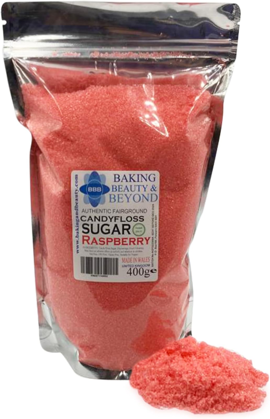 Baking Beauty and Beyond Premium Candy Floss Sugar 400g - Raspberry Flavour