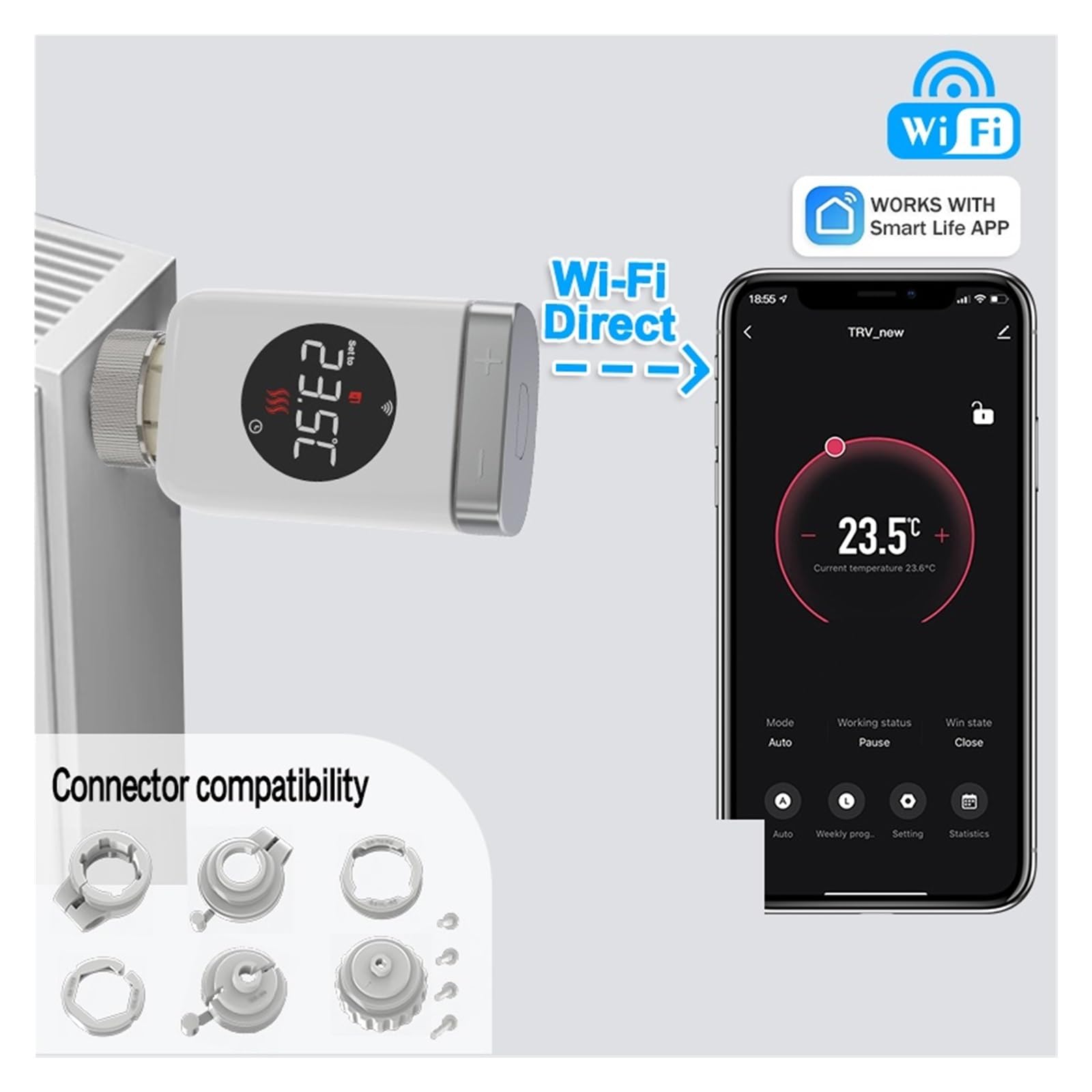 Attuatore For Valvola Termostatica Wi-Fi Intelligente, Regolatore Di Temperatura Del Riscaldamento, Smart Life(TRV801W 4PCS)