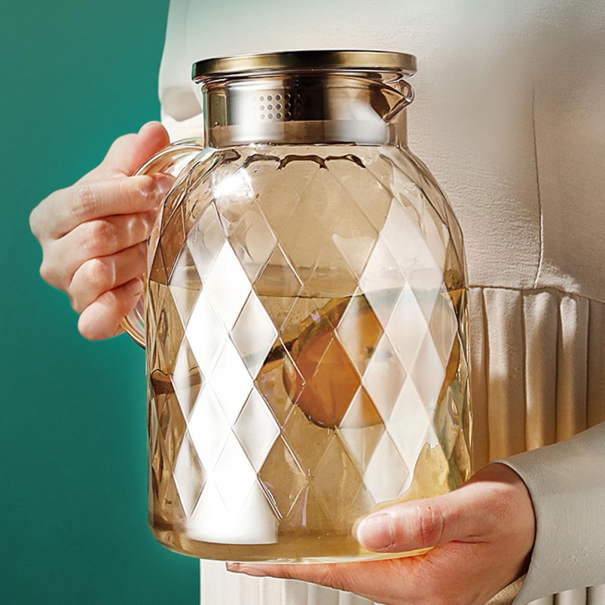 BESPORTBLE Jarra de Agua Hervida Fría de Vidrio 1800ml, Tetera de Cristal Transparente de Gran Capacidad para Jugo y Bebidas Refrescantes, Adecuado para Cocina y Hogar