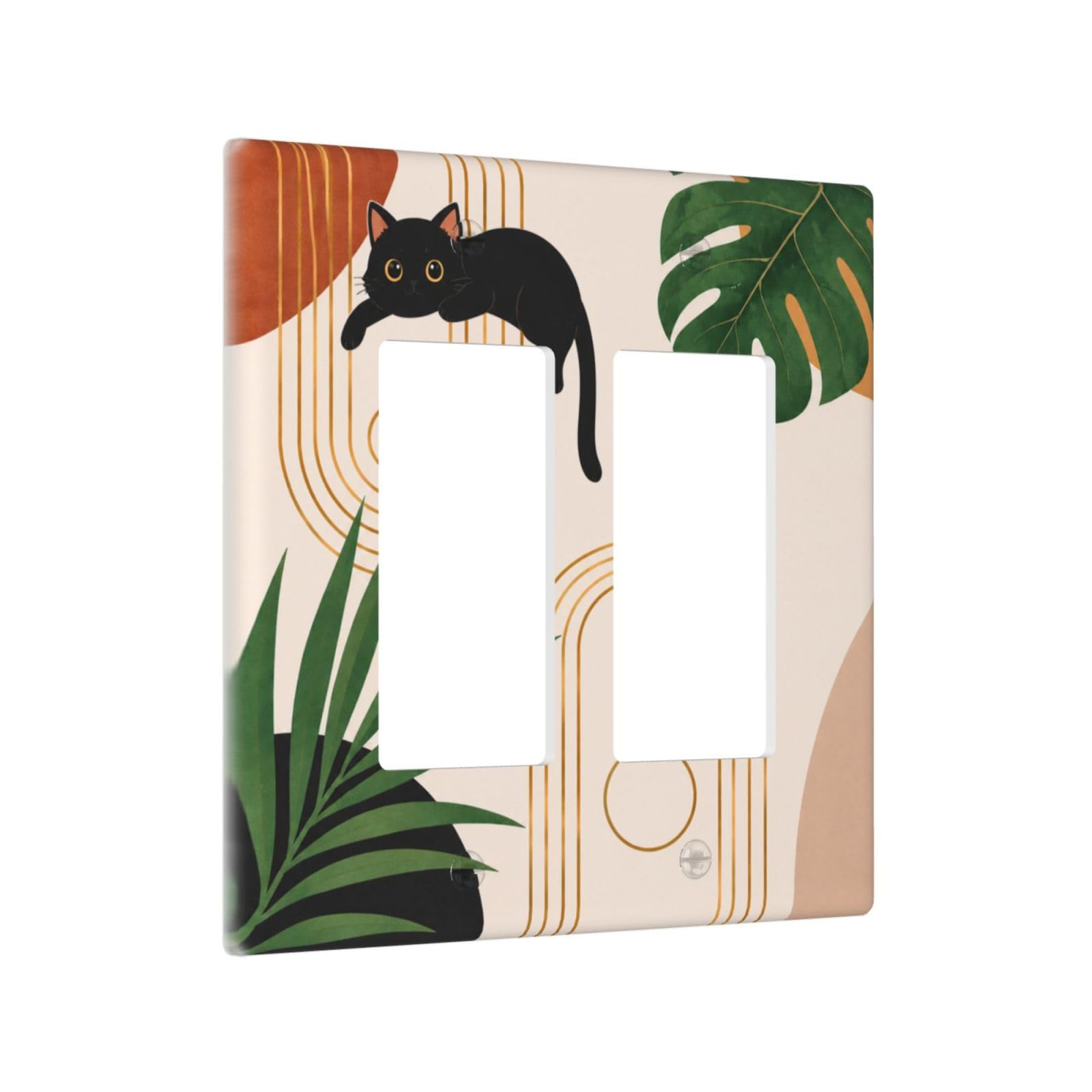 Thsanju Outlet Covers Boho Tropical Leaves Black Cat Double Rocker Light Switch Covers Decorative Mid Century Modern 2 Gang Gfci Wall Plate Electrical Receptacle Switchplate Faceplate for Home Decor