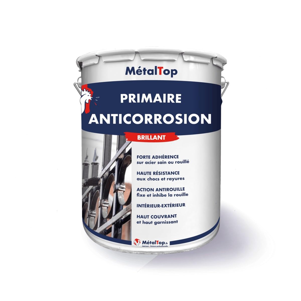 Metaltop - Primaire Anticorrosion - Gris fenêtre - RAL 7040-1 L - Sous-couche antirouille haute performance pour métal.