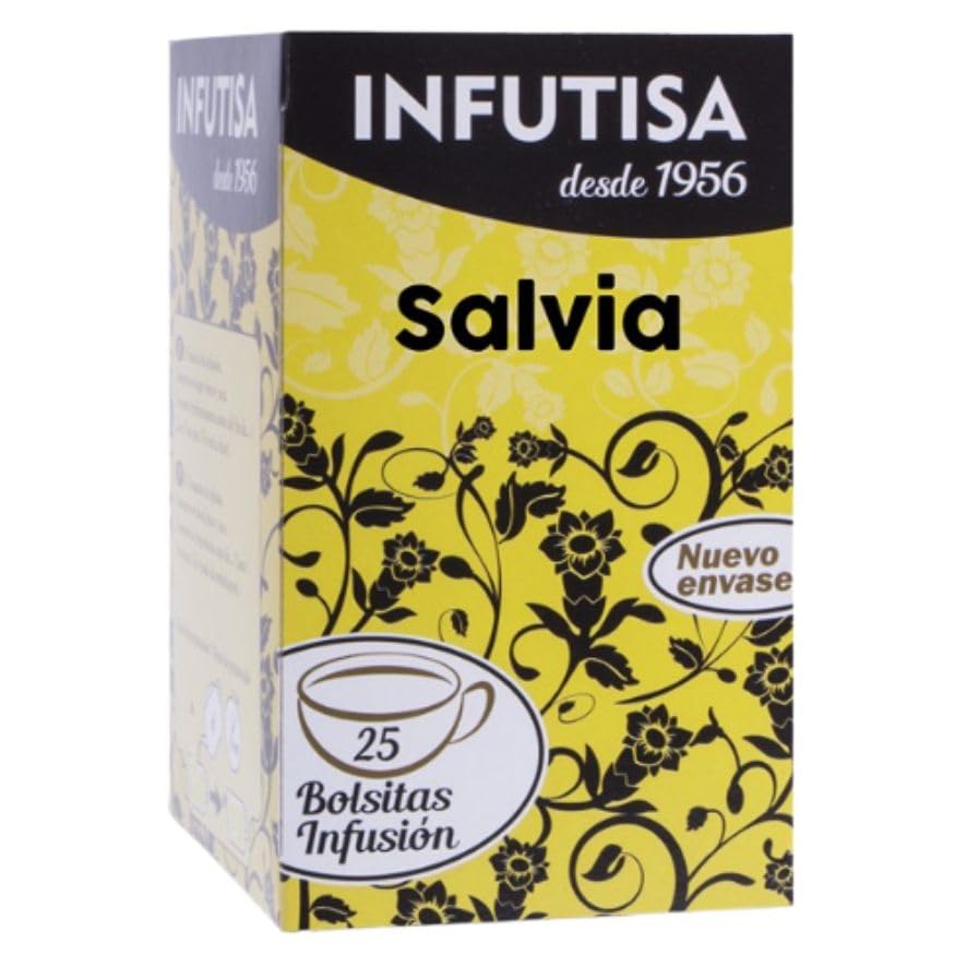 Infusión de Salvia | 25 Bolsitas Té Natural | Efecto Calmante, Relajante y Digestivo | Ayuda Estrés, Ansiedad, Hinchazón | Antioxidante, Sin Gluten