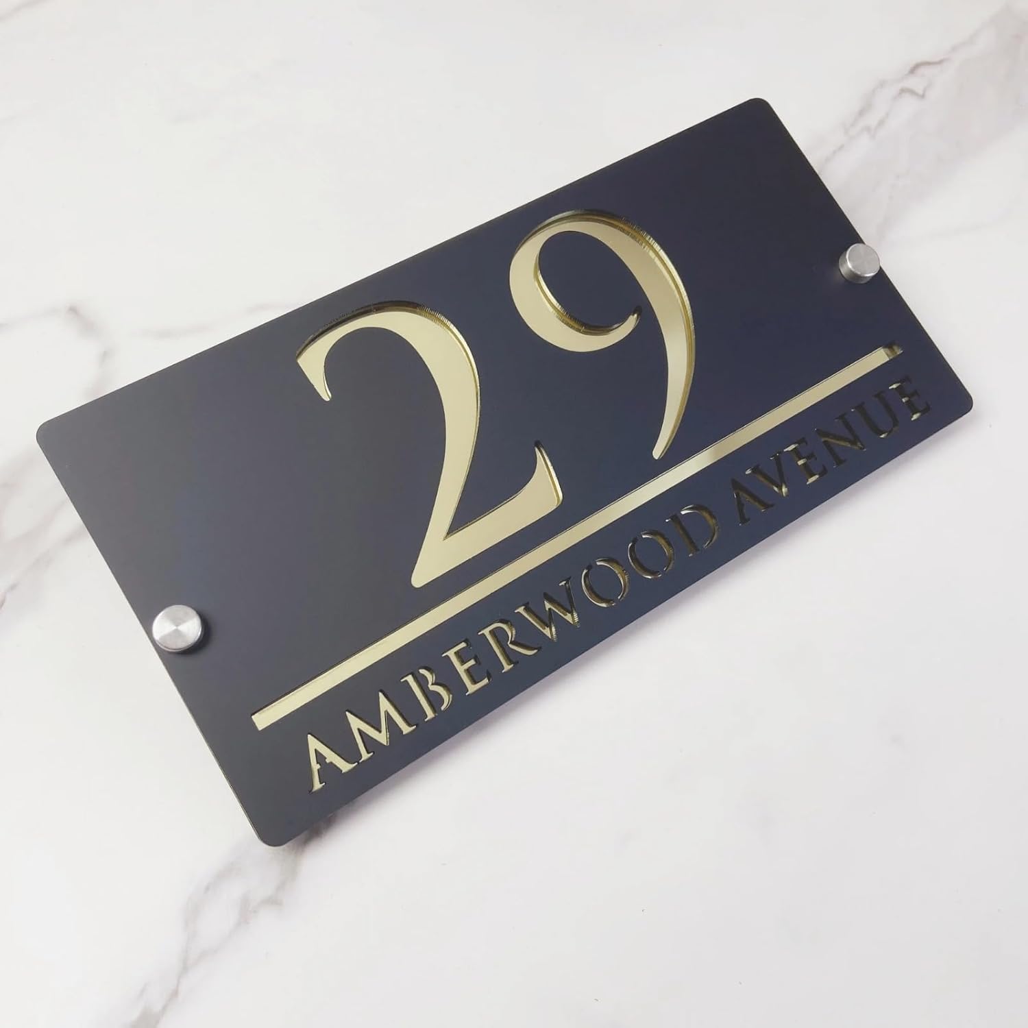 Personalized Laser Cut Acrylic House Number Sign,Customized Outdoor House Number Plate House Decoration (Grey Black)