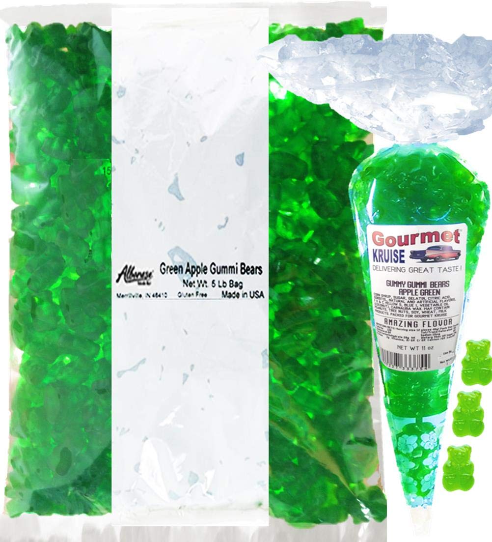Green Gummi Gummy Bears Apple Albanese - Bulk Candy 5lb Bag With Green Apple Gourmet Kruise Signature Gift Bag 11 OZ (NET WT 5 LBS.11OZ) 2 Item Bundle