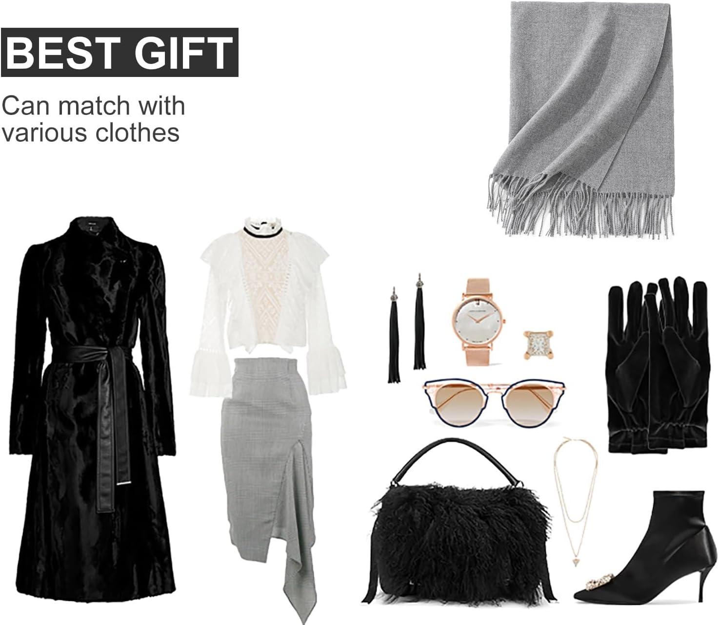 Sumolux Scarf for Women Pashmina Shawls Wraps for Evening Dresses Wedding Bridesmaid Gifts Winter Warm Soft Scarves - Image 5