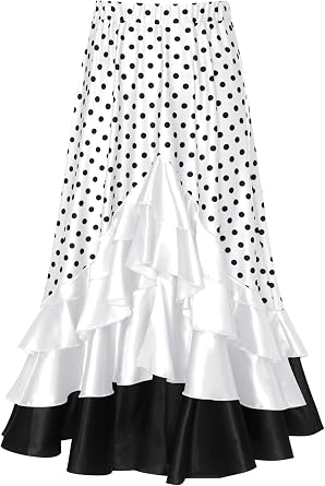 Kids Girls Flamenco Polka Dots Maxi Skirt Halloween Layered Ruffle Spanish Folklorico Bull Dance Skirt