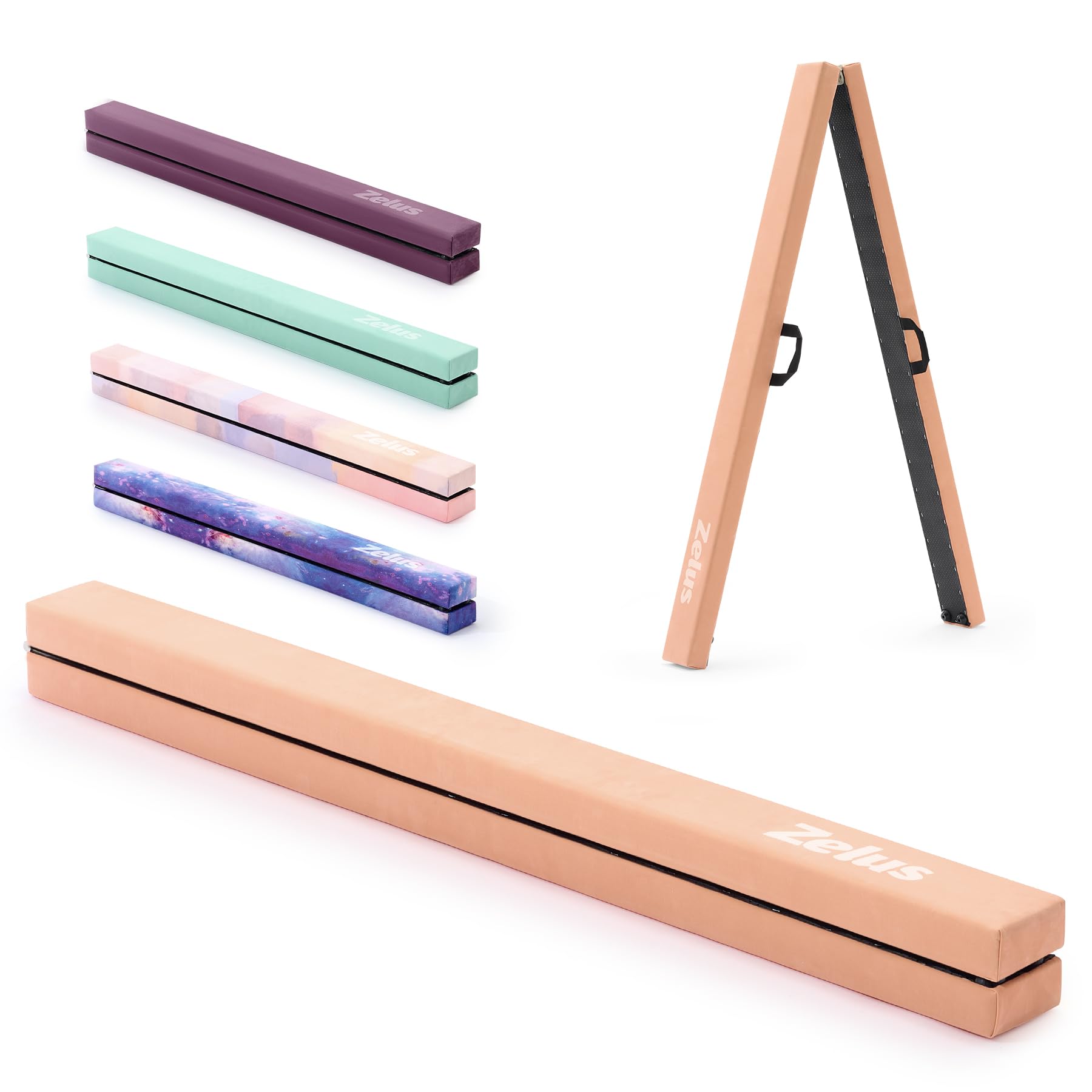 ZELUS 7 ft. 210cm Foldable Gymnastics Balance Beam, with Carry Handles Anti-Slip Base, for Gym Training Fitness Children Adults