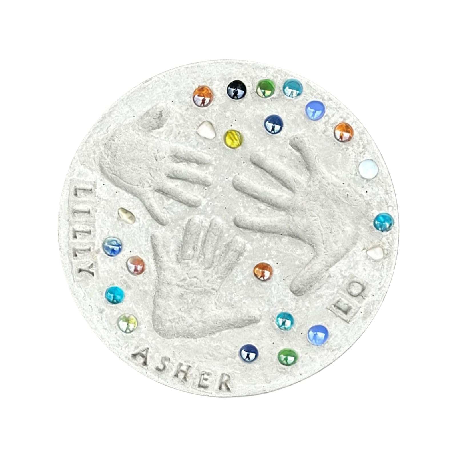 Handabdruck-Set zum Personalisieren mit bunten Steinen und Buchstaben-Stempeln für Geschenke, Familie, Geburtstage, Partys