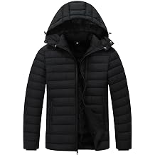 Mens Quilted Puffer Down Coat| Windproof, Waterproof, Flannel Lined, Detachable Hood, Thicken for Winter Warmth