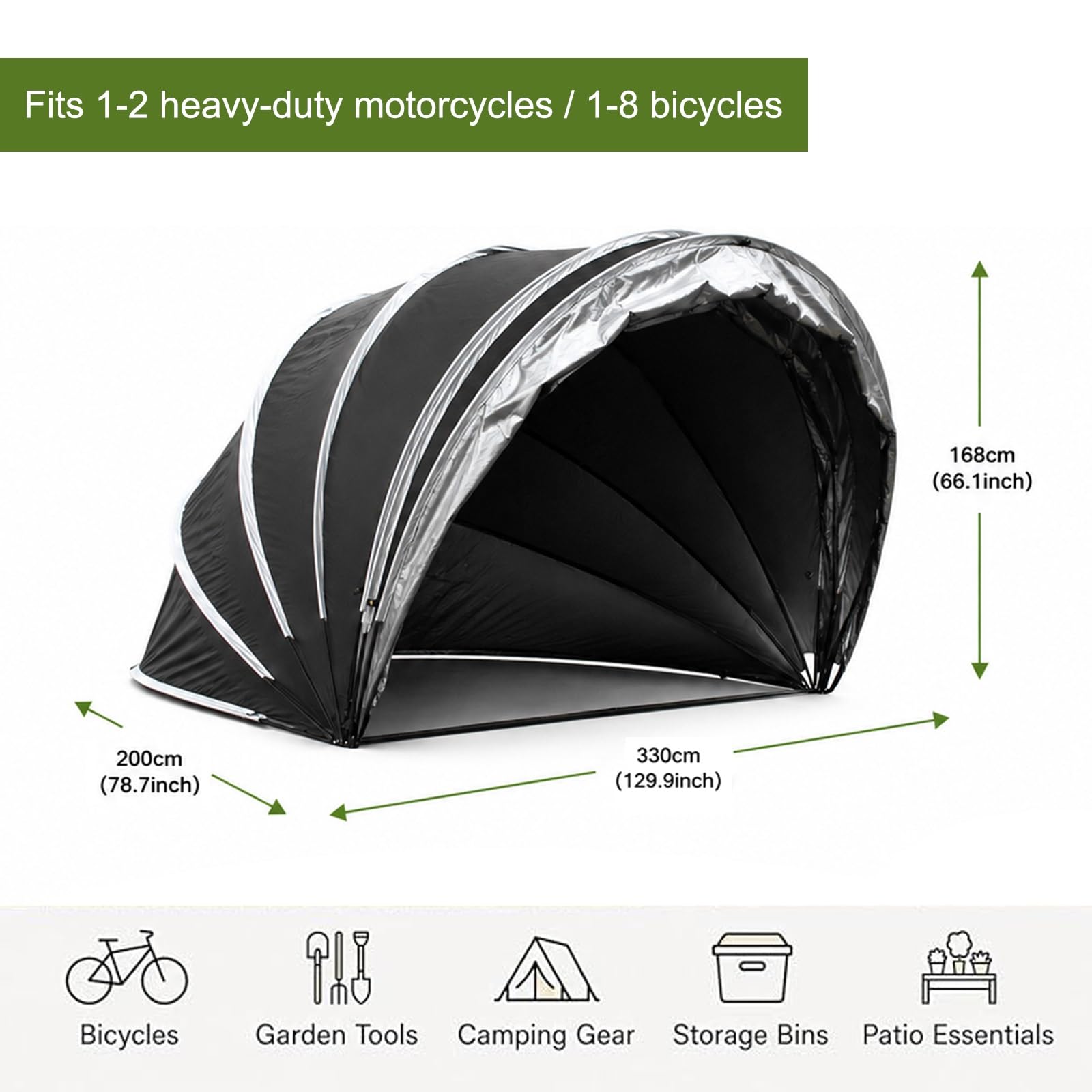 Wytrzymały Namiot do Przechowywania Rowerów na Zewnątrz, Wodoodporny Namiot Motocyklowy Oxford 210D z Ochroną UV, Mieści 2 Lub 8 Rowerów, Idealny na Patio i Kemping
